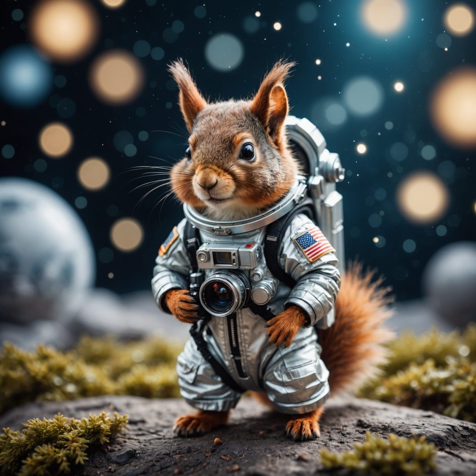 Squirrel Astronaut Photograph with Bokeh Effect