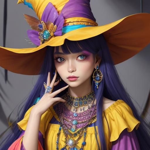 Anime Witch Girl in Cluttered Room at Night