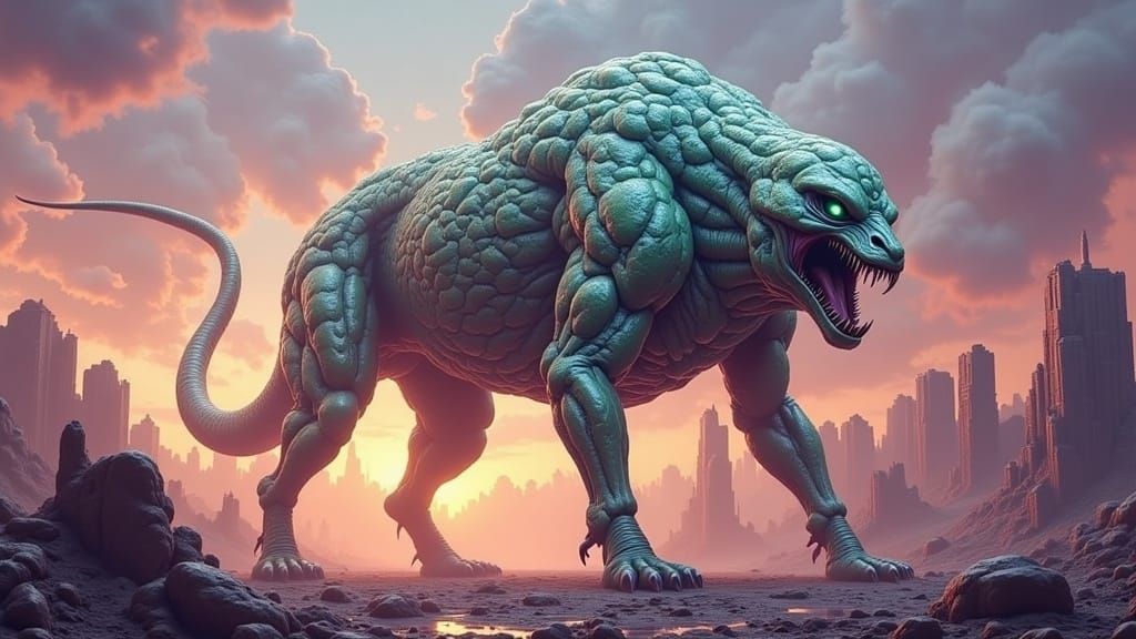 Cyberpunk Cityscape Transformed by Ooze Godbeast