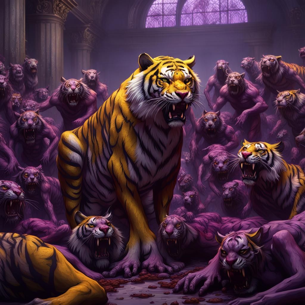 Zombie Tiger in Dark Fantasy Landscape