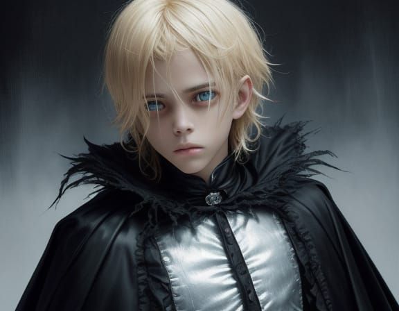 Eerie Boy with Glowing Eyes in Surreal Oil Painting