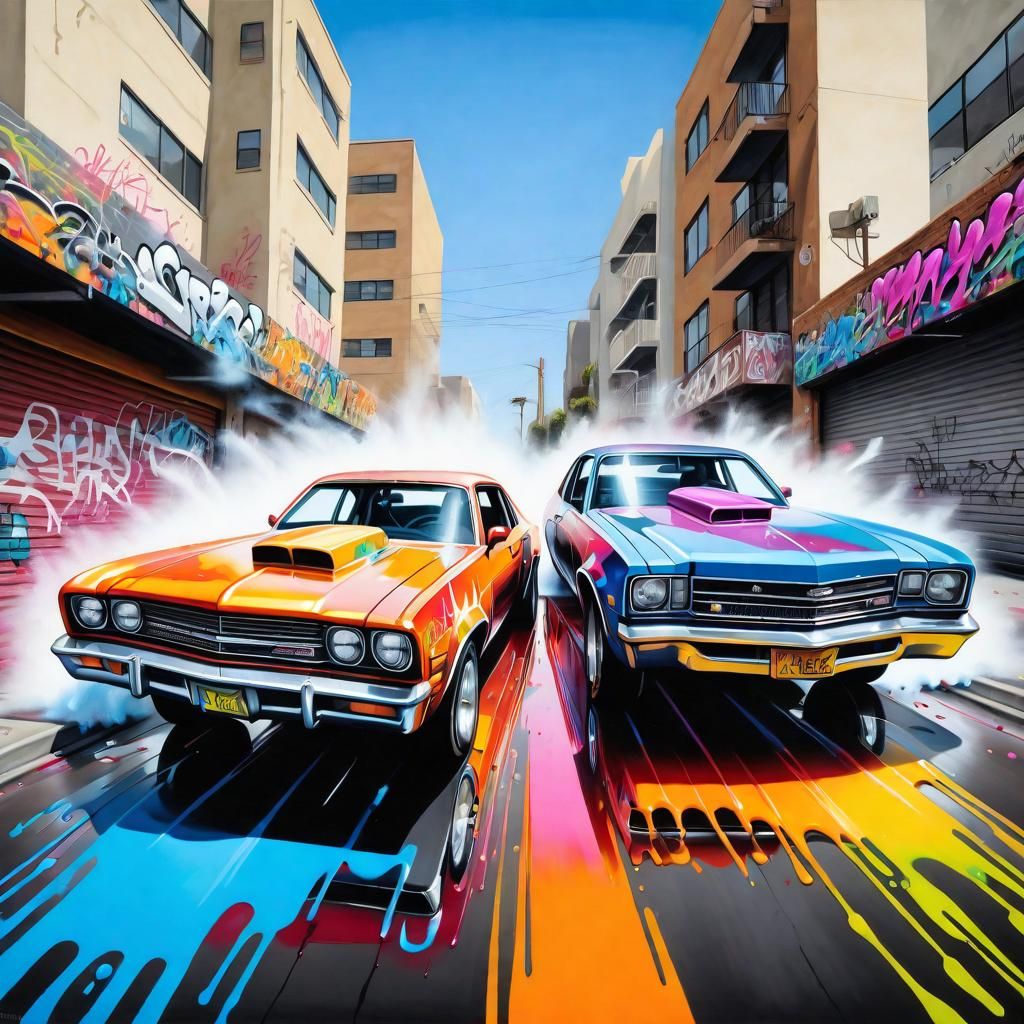 Los Angeles Drag Race in Graffiti Street Art