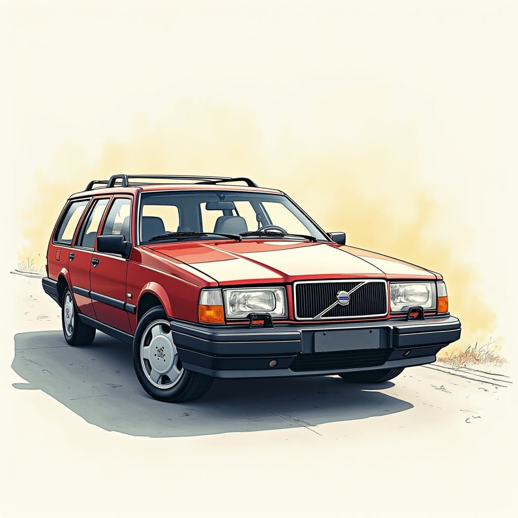 Volvo 850 Estate in Intricate Pen and Ink Illustration