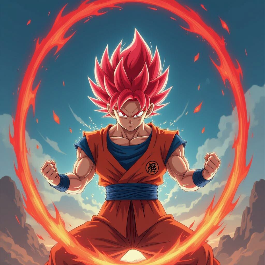 Dynamic Super Saiyan God with Fiery Aura