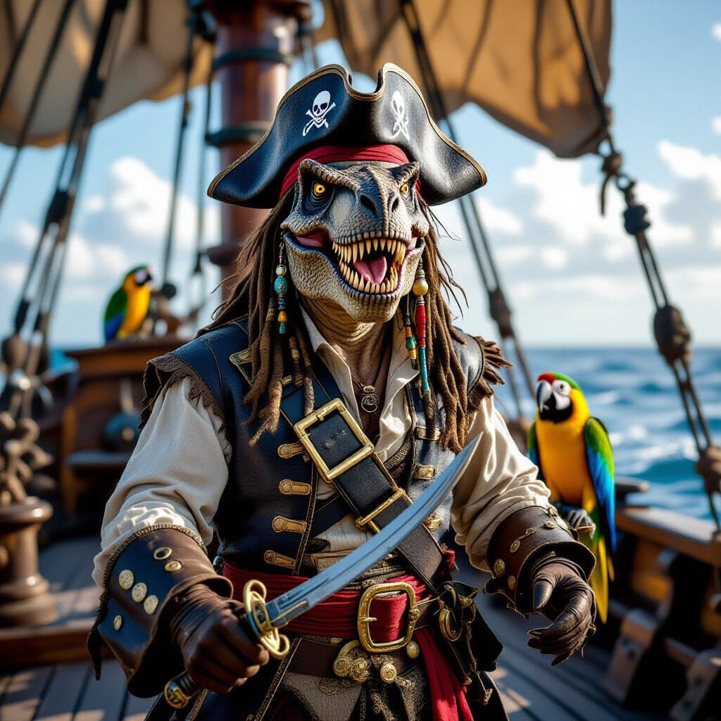 Tyrannosaurus Rex Pirate Captain on Prehistoric Seas