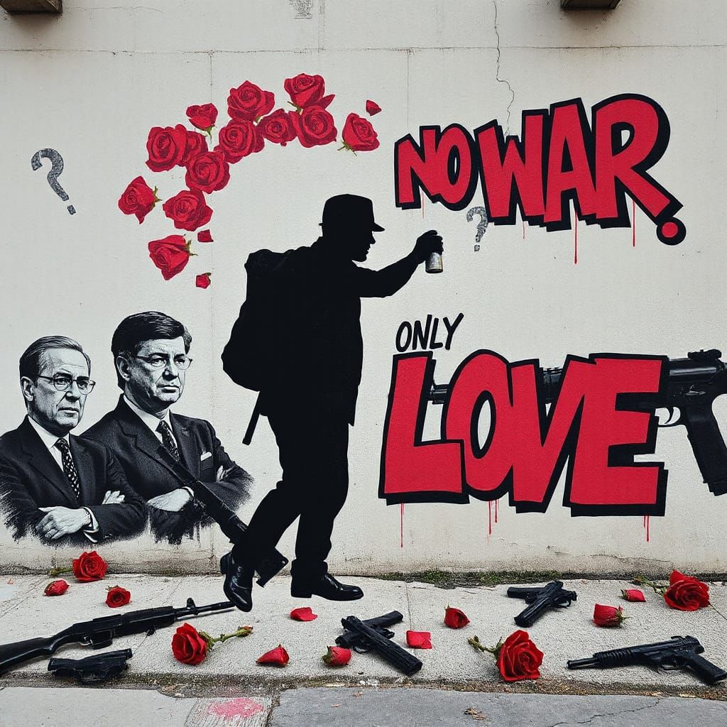 Determined Stencil Art Figure Spreads Peaceful Message in Ur...