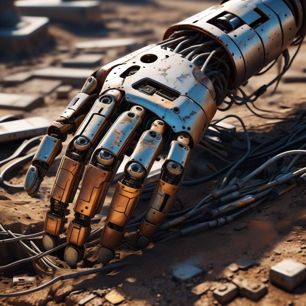 Rusting Android Arm Emerges from Ground