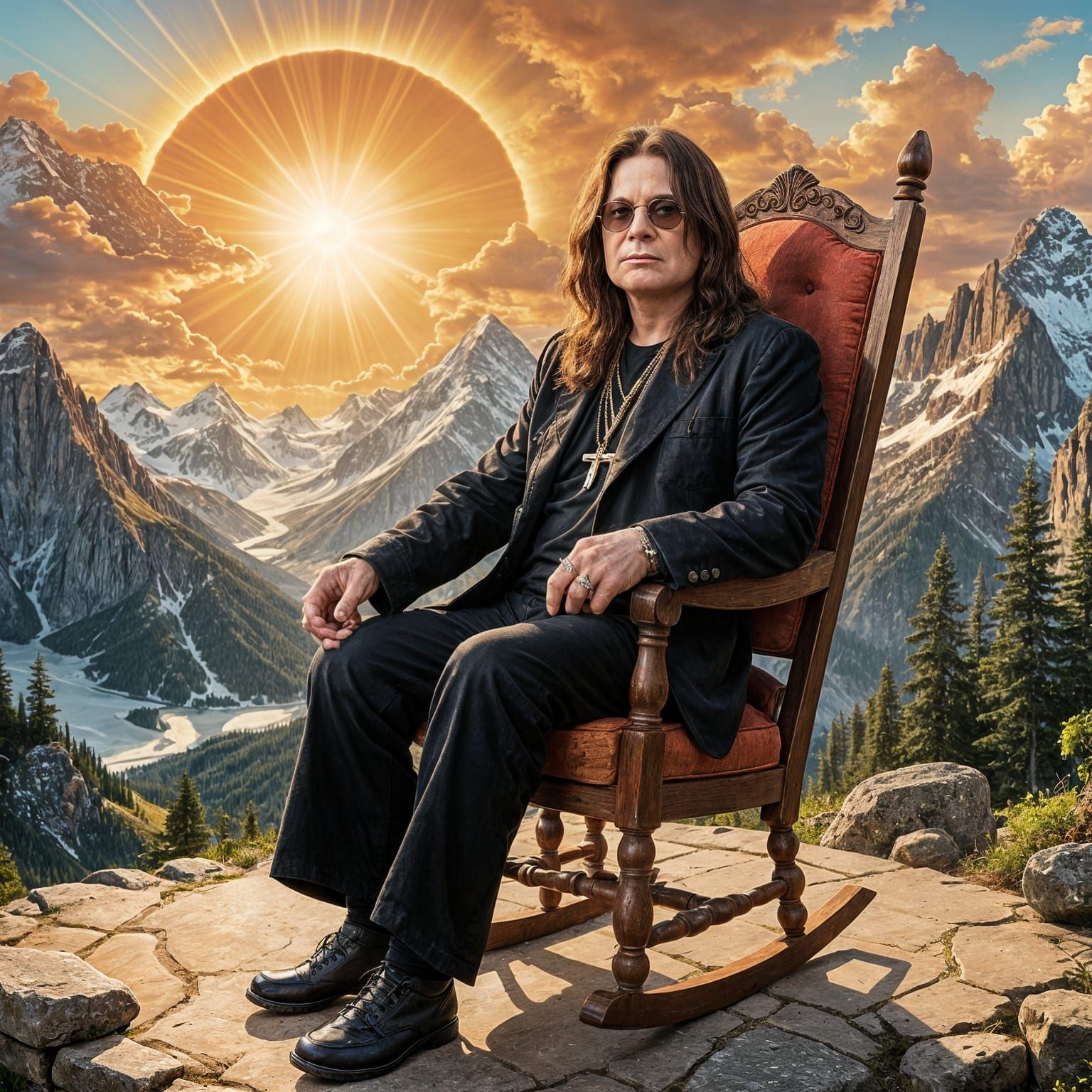 Ozzy Osbourne Rocking on a Realistic Mountain
