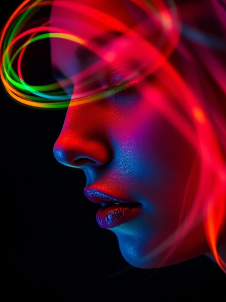 Woman's Face in Abstract Light Painting