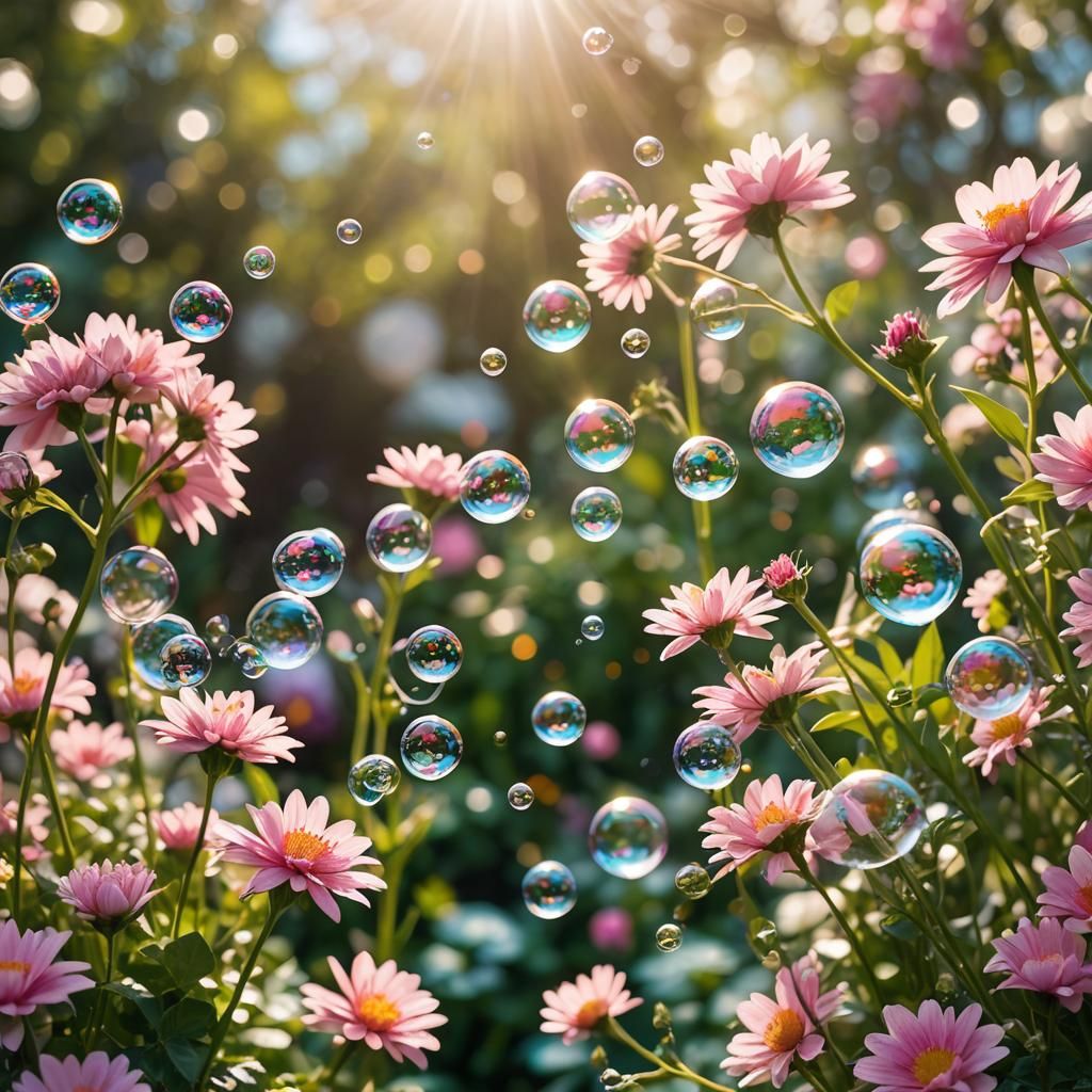 Flowers in Sunlight and Bubbles: Professional Photography