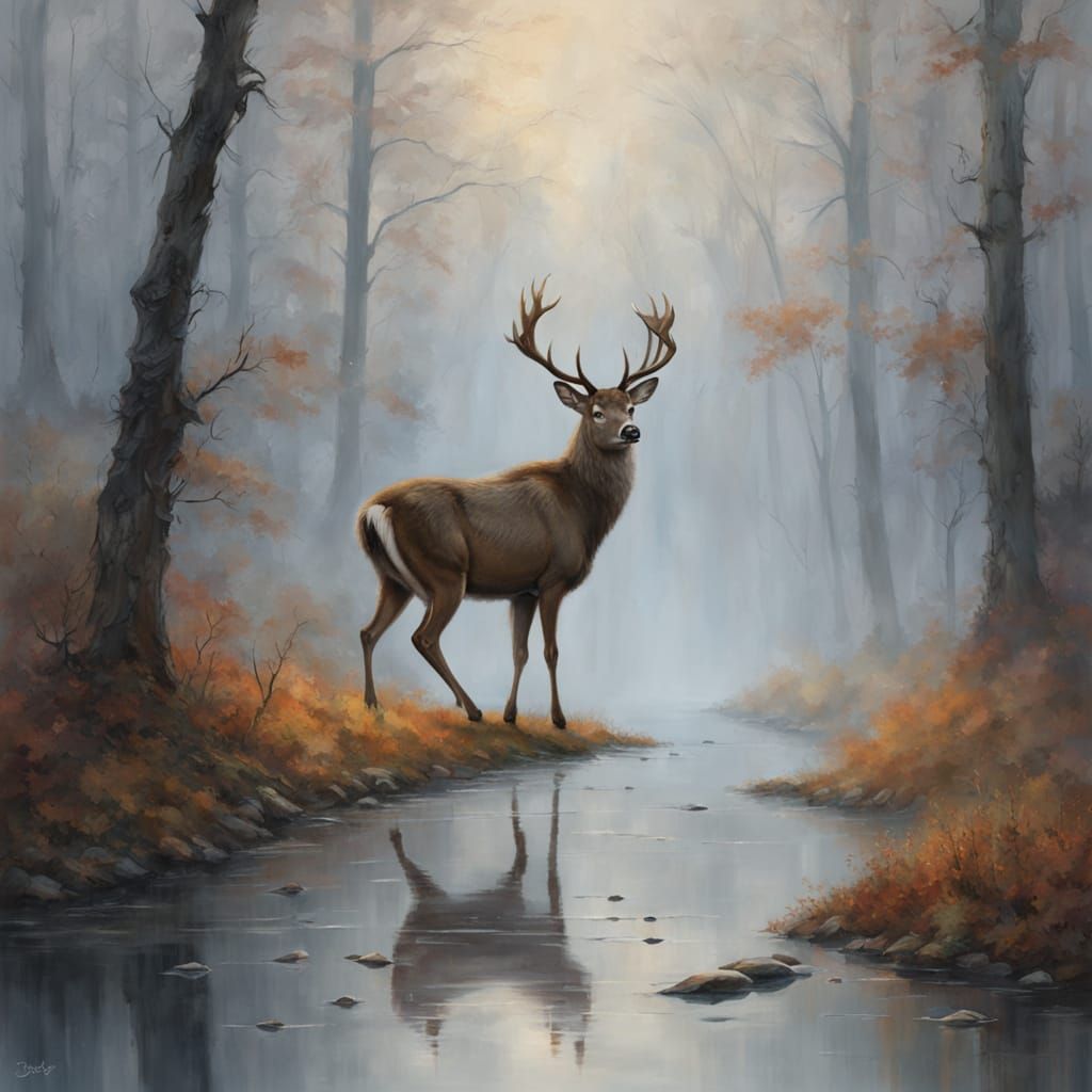 Ethereal Deer Genie in Dreamlike Landscape
