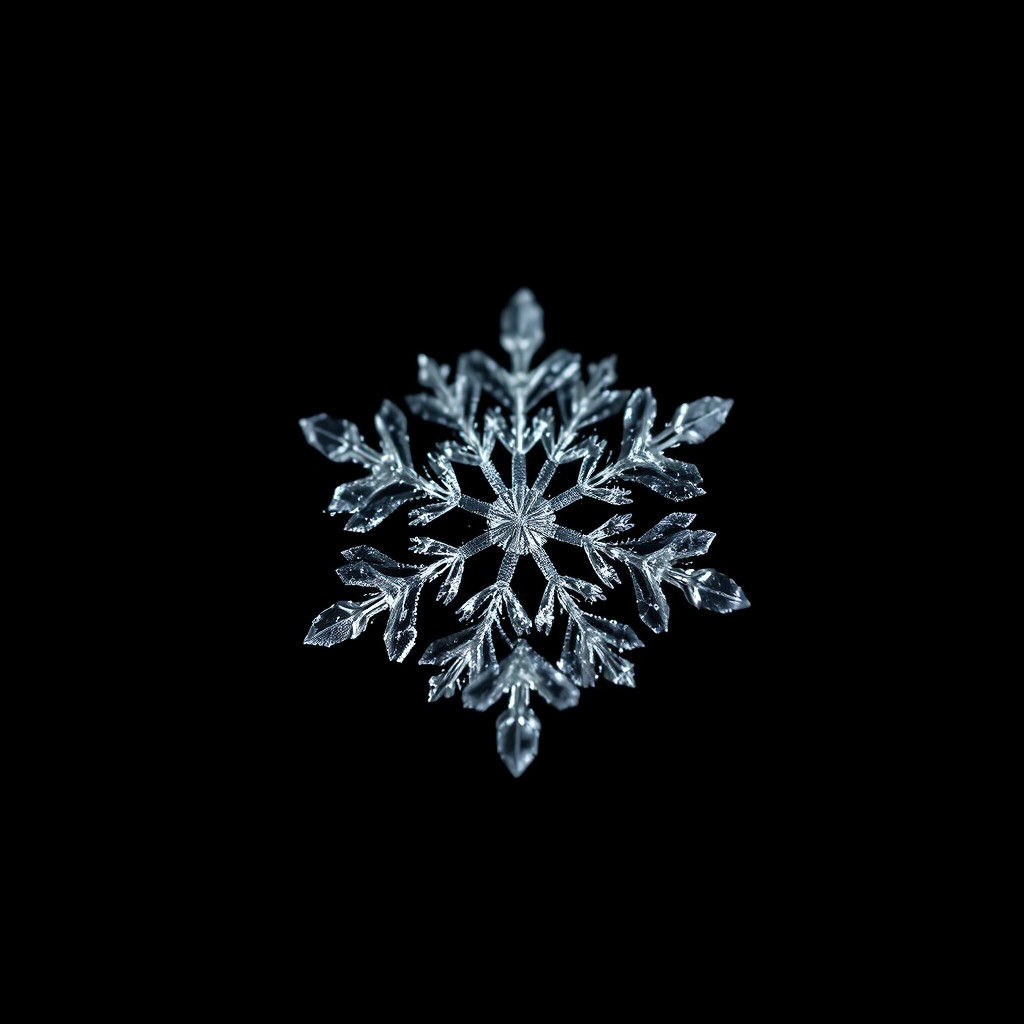 Intricate Snowflake Macro Photograph on Black Velvet