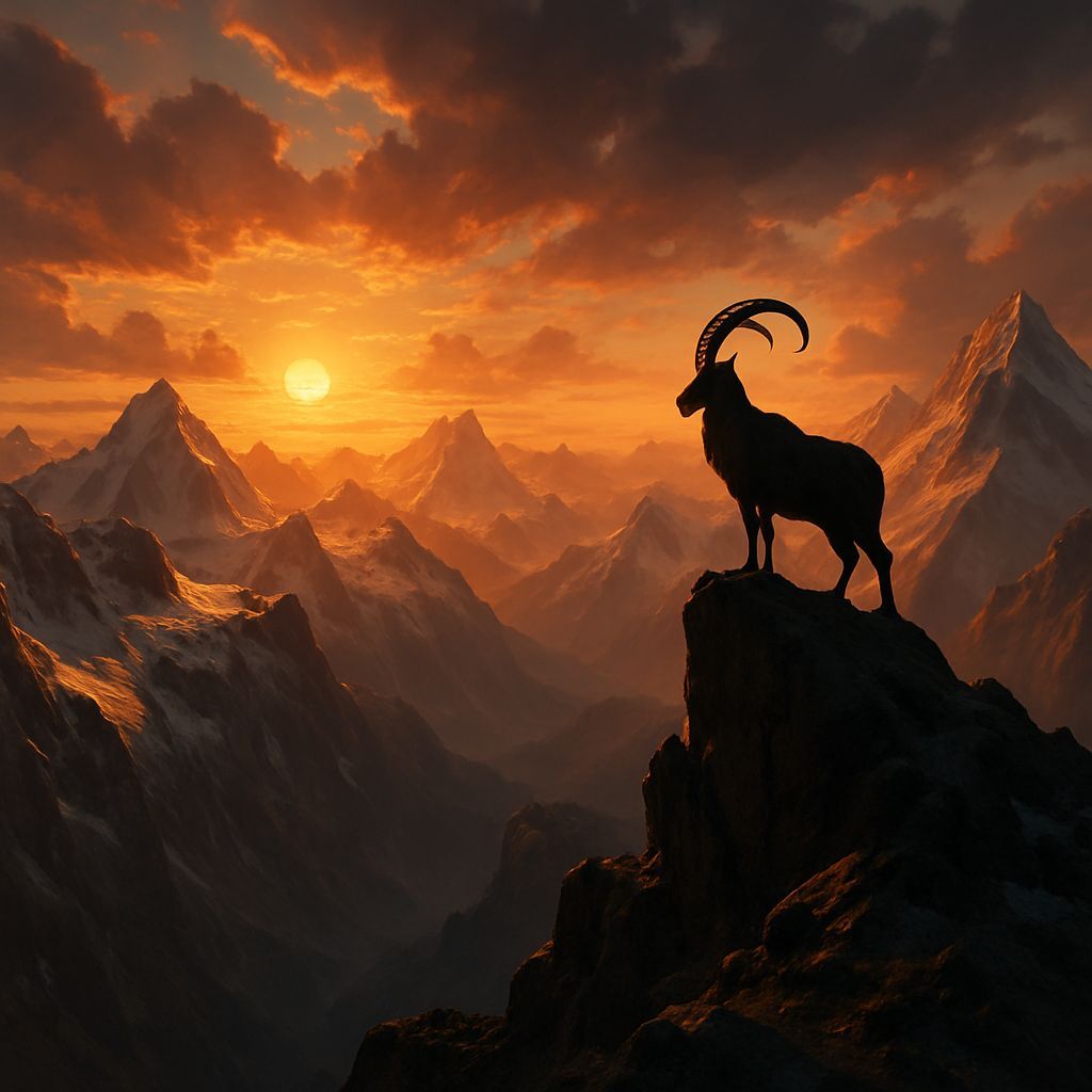 Epic Swiss Alps Sunset with Ibex on Peak