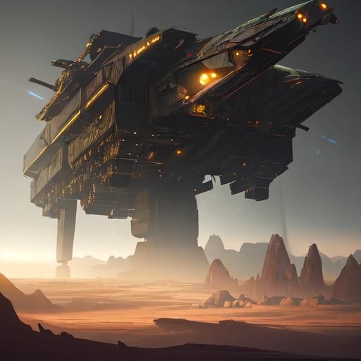 Sci-Fi Spacecraft Landing on Alien Planet