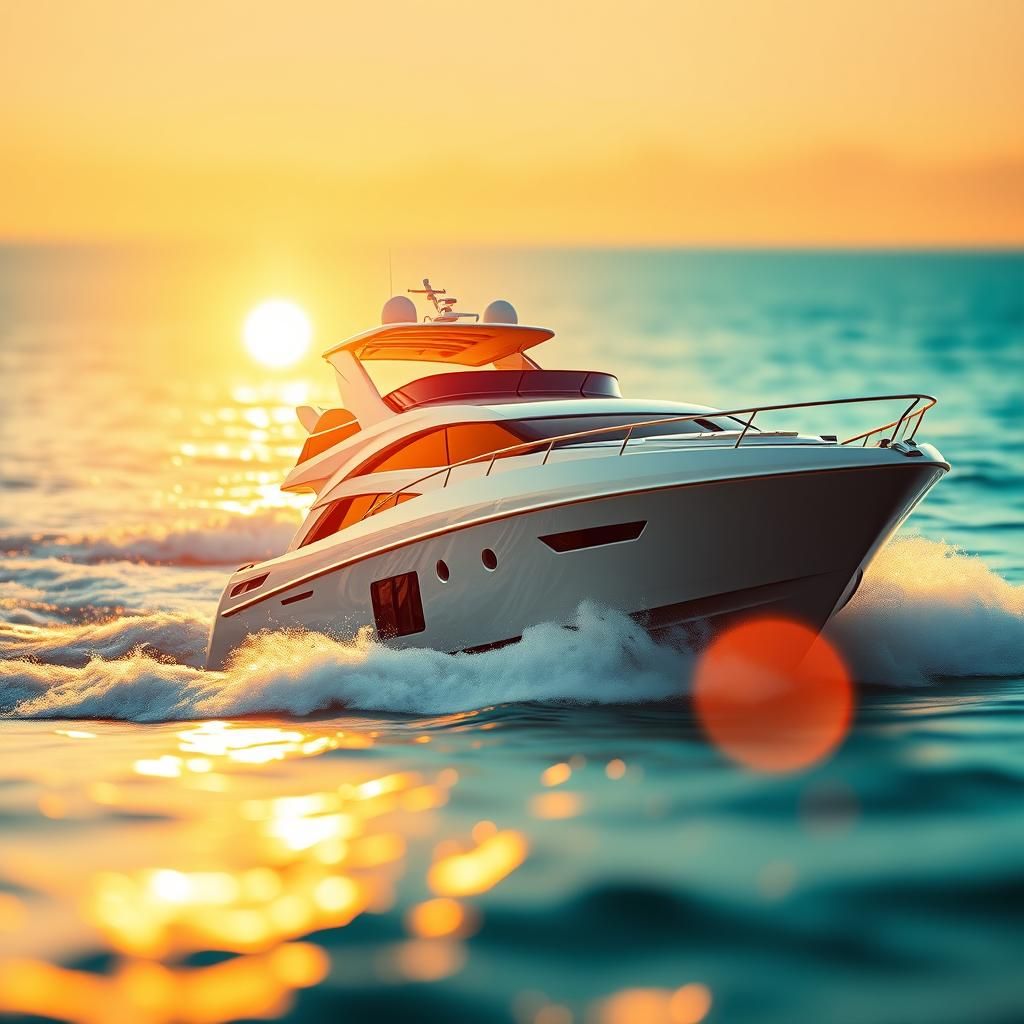 Luxury Yacht on Turquoise Sea: Photorealistic Acrylic Art