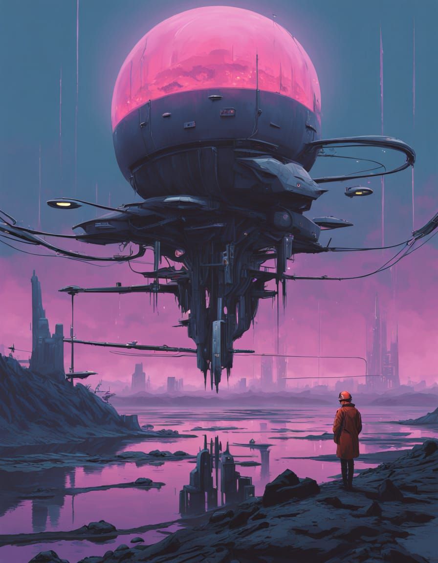 Glass Heron in Alien Landscape, Moebius-Inspired Art