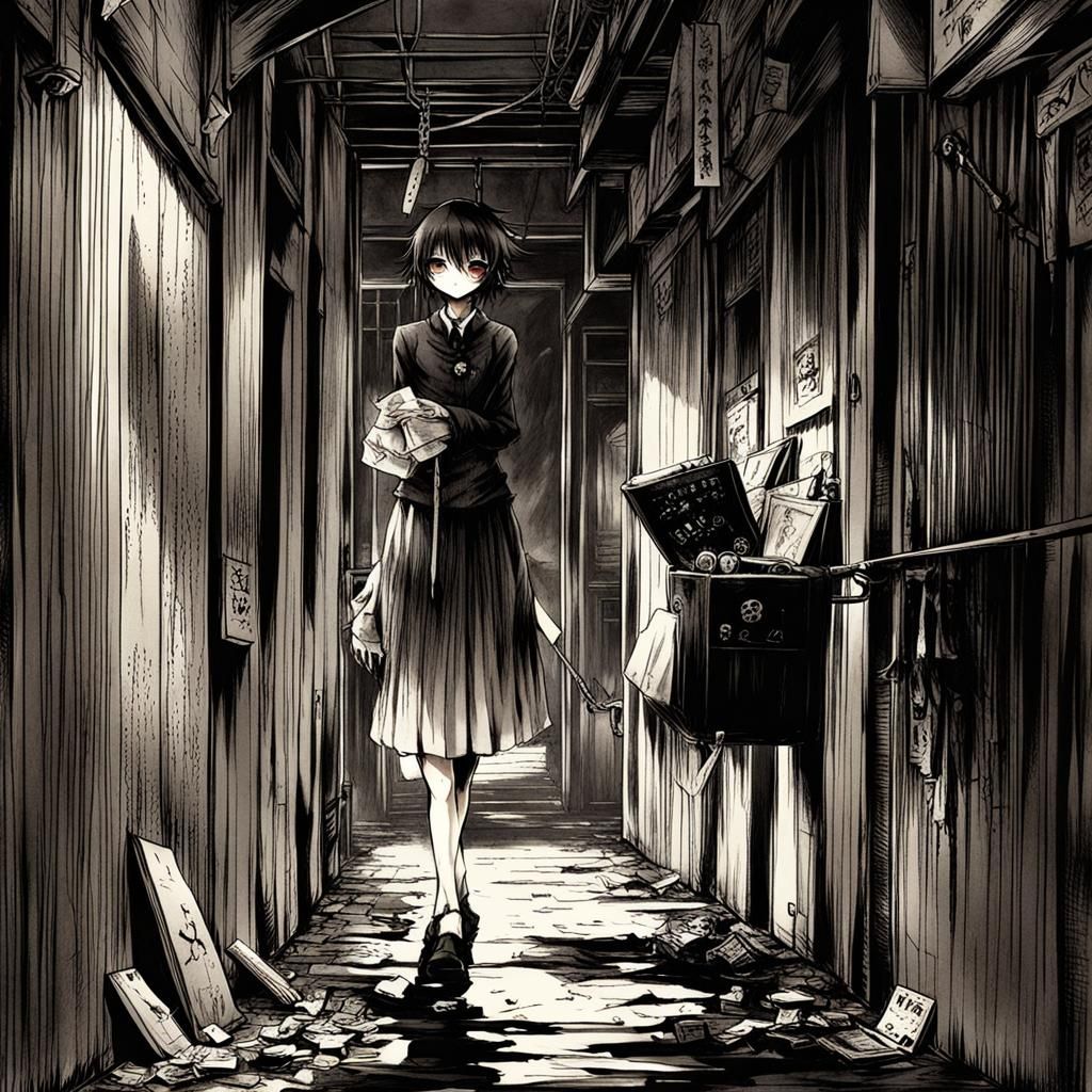 Creepy Anime Character in Japanese Manga Style