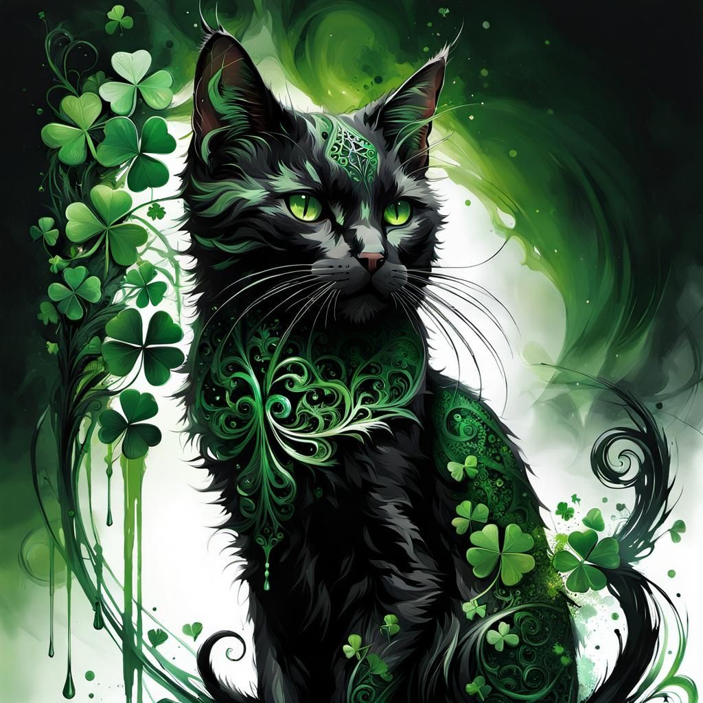 Filigree Shamrock Cat Ink Masterpiece