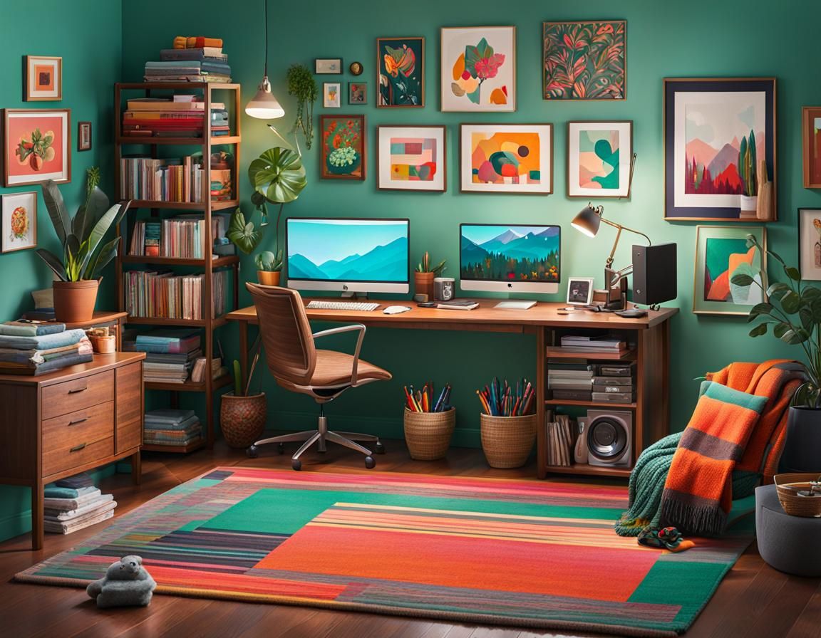 Whimsical Illustration Studio with Cozy Cluttered Desk