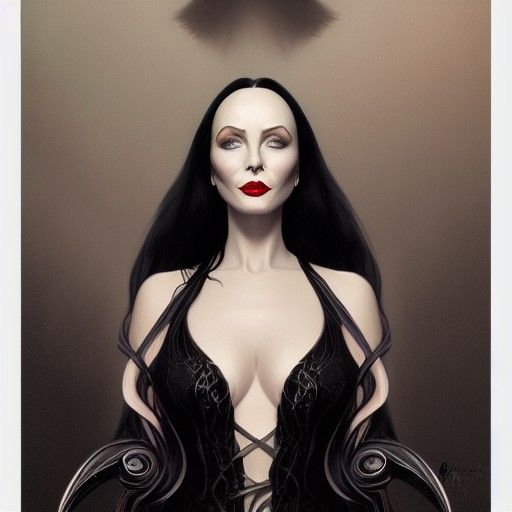 Morticia Addams Portrait in Art Nouveau Style