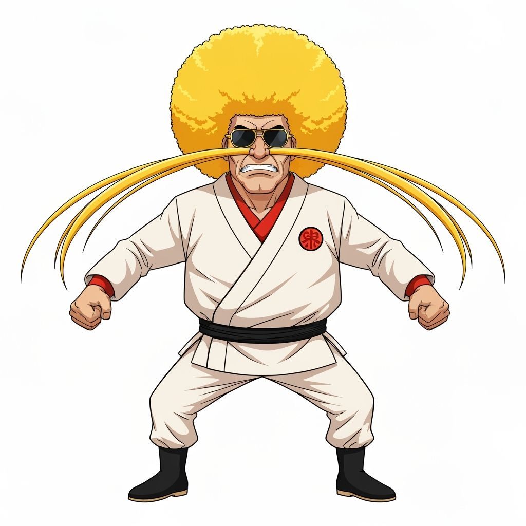 Kung Fu Master with Enormous Afro and Nose-Hair Whips