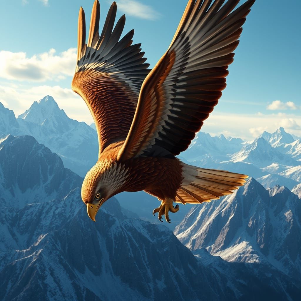 Majestic Eagle Soaring Over Mountain Range