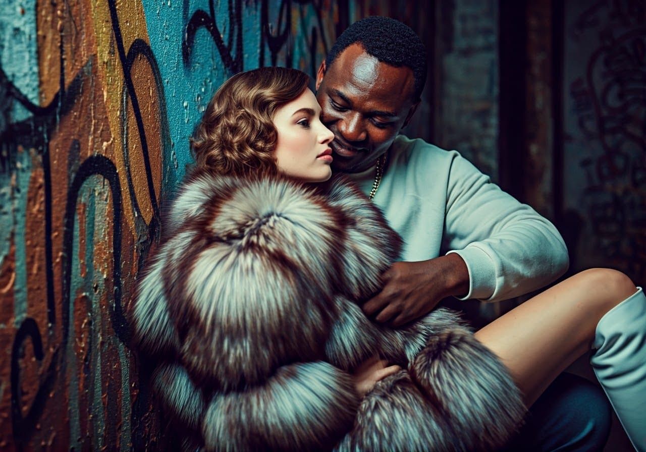 Luxurious Nighttime Encounter in a Vibrant Back Alley