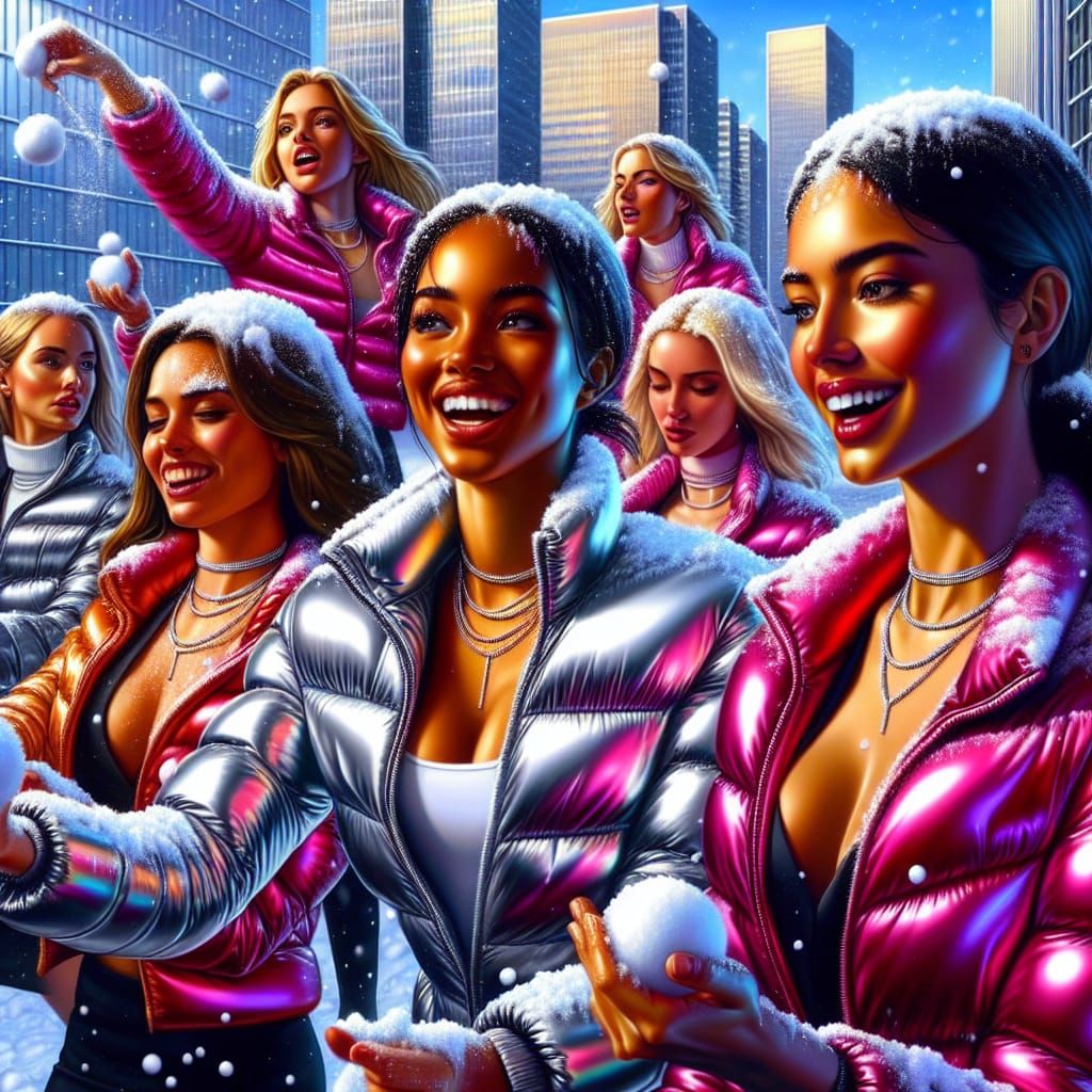 Office Women's Snowy Lunch Break in Hyperrealism