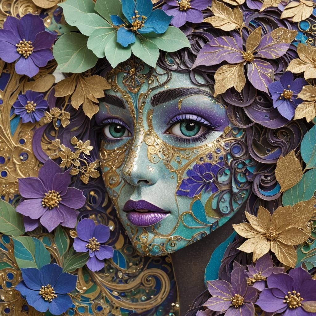 Art Nouveau Woman with Klimt Floral Design