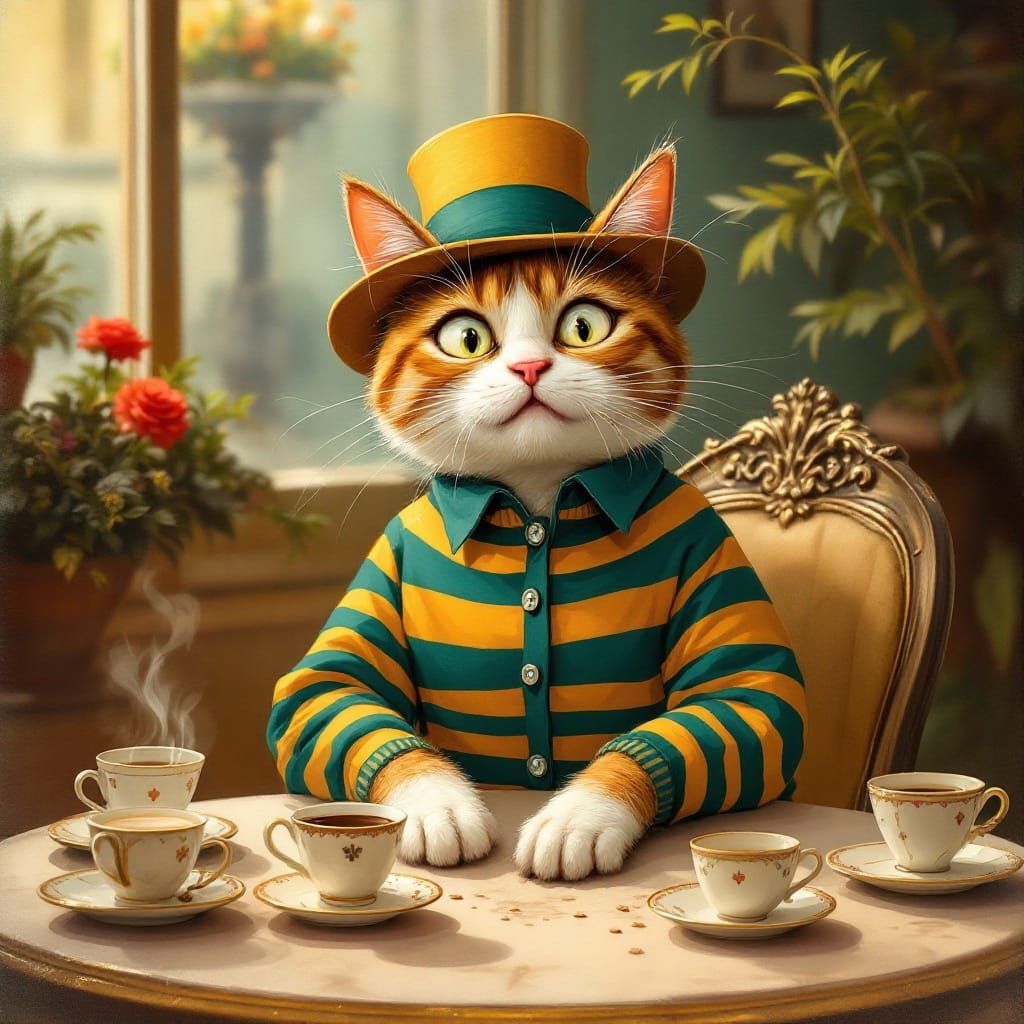 Whimsical Cat in a Caffeine Fueled Frenzy