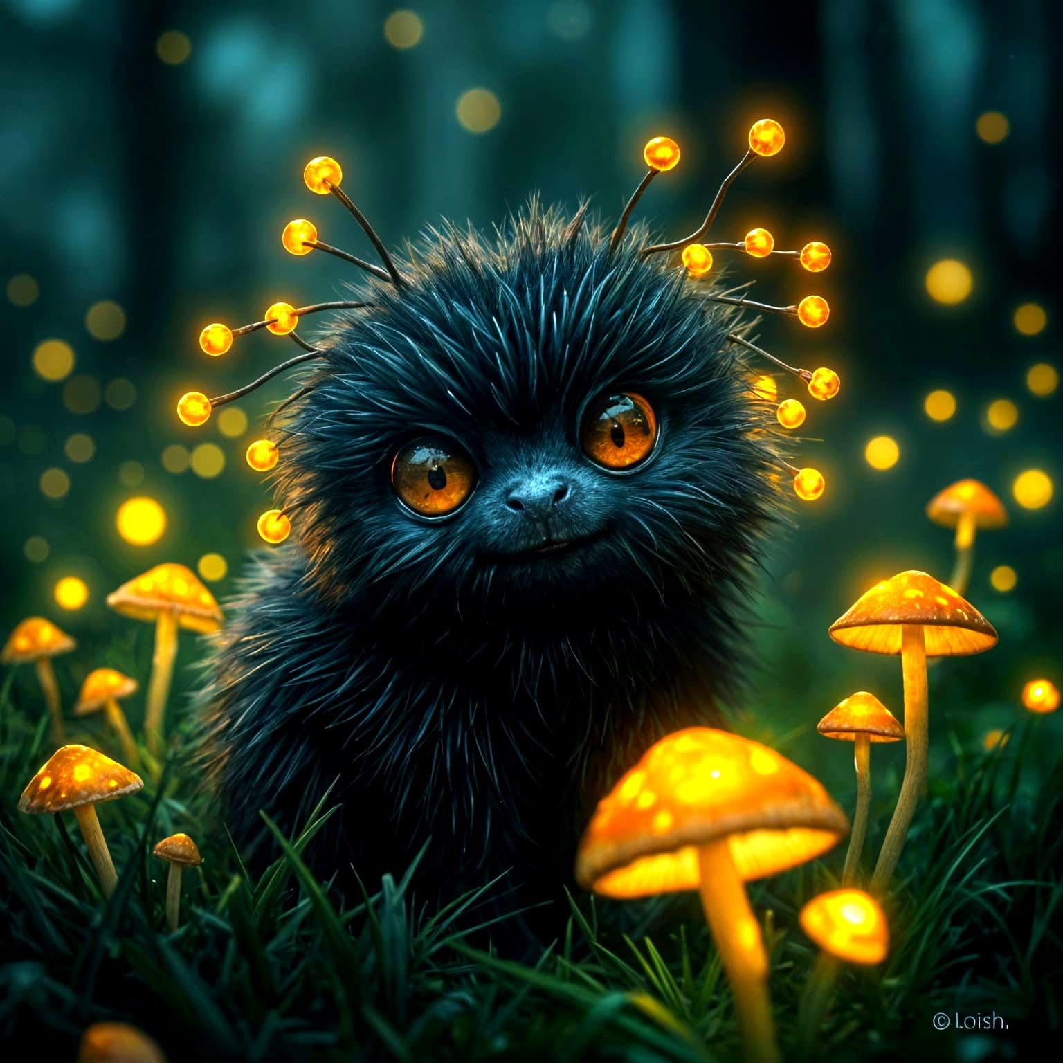Mystical Forest Sprite Basks in Glowing Mushrooms