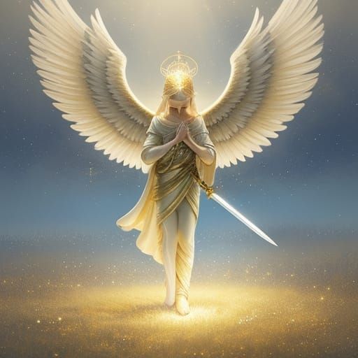 Glowing Angel Protecting Sleeping Child in Dreamy Scene