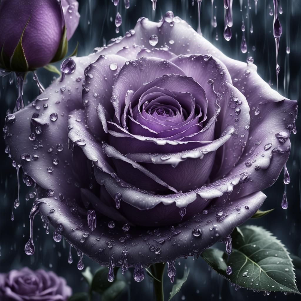 Lilac Rose Dripping Silver: Digital Matte Painting
