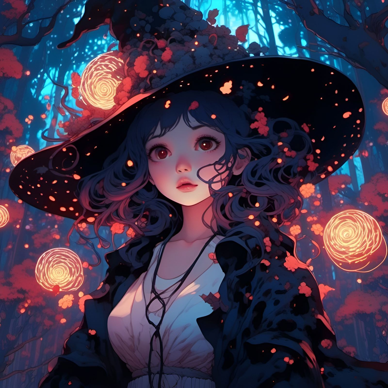 Cute Forest Witch Portrait in Fantasy Style