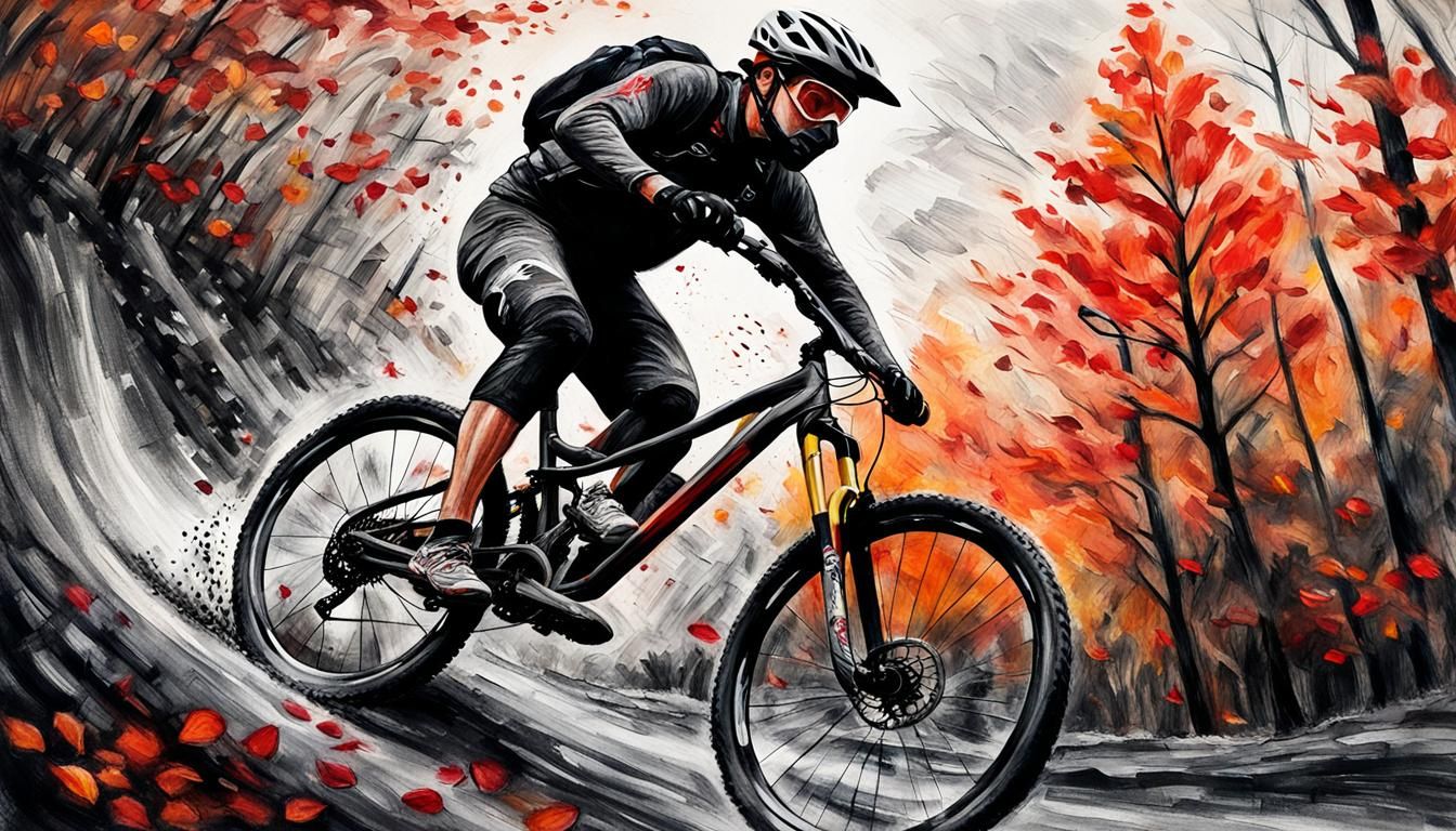 Mountain Biker in Autumn, Charcoal Drawing