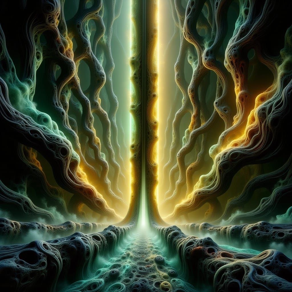 Giger-esque Marble Obelisk with Fluorescent Details