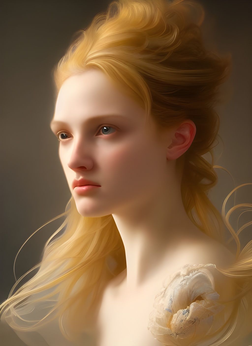 Golden-Haired Woman Portrait with Dramatic Lighting