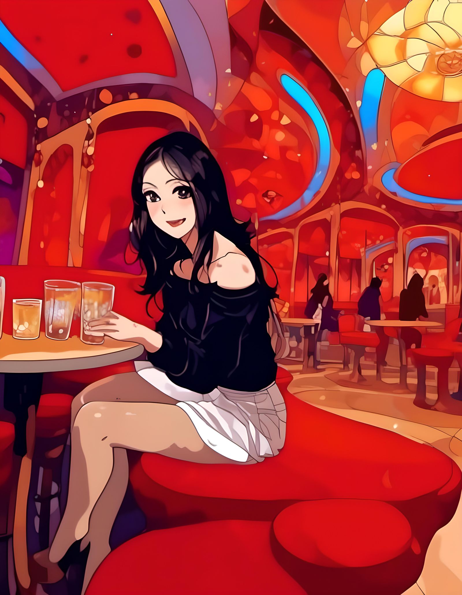 Woman Flirting in Bar with 90s Style