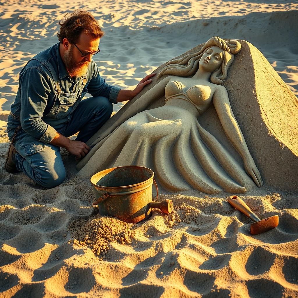 Sand Sculpture: A Man Shapes Ephemeral Art