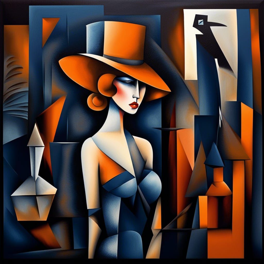 Elegant Lady and Spy in Abstract Art Deco Style
