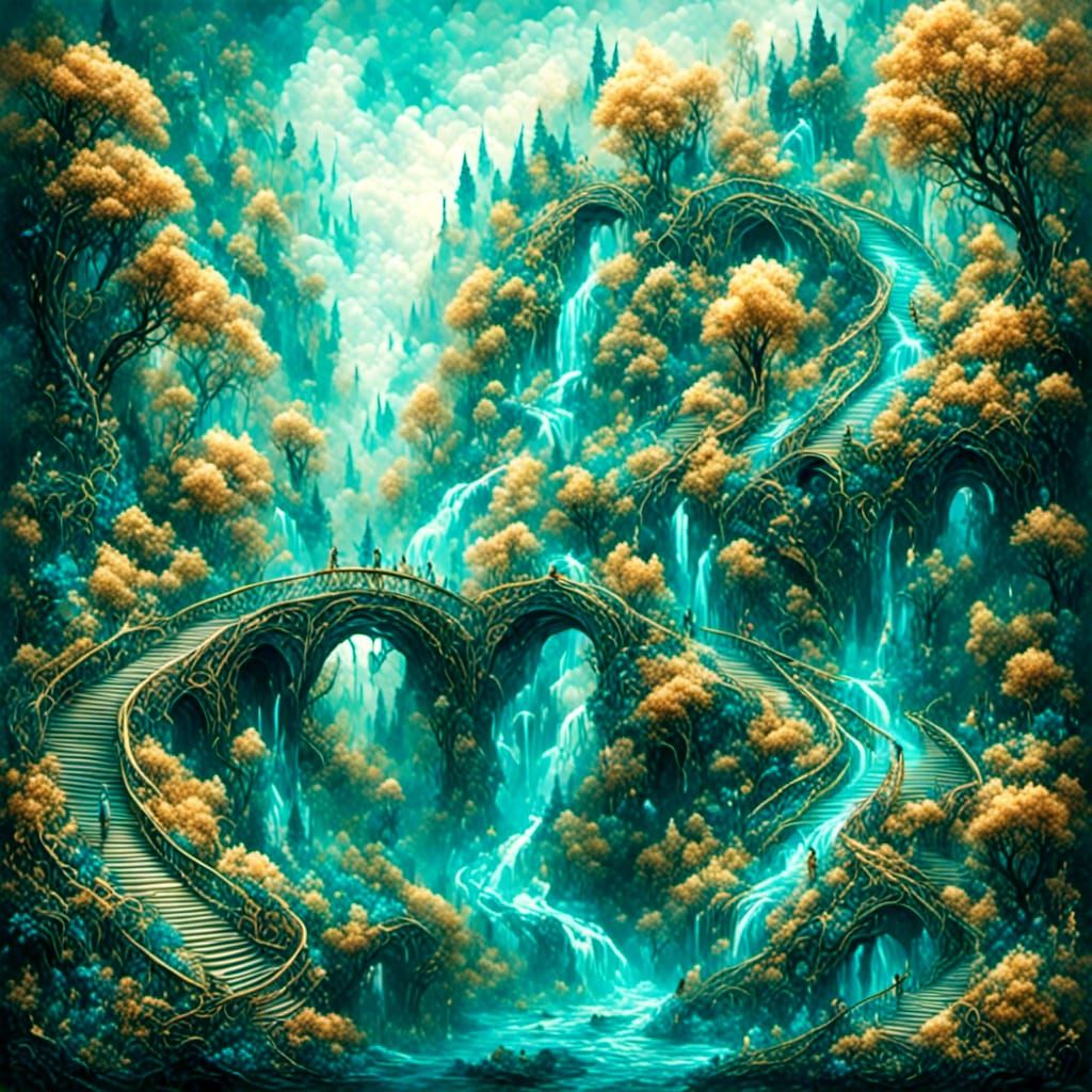 Rivendell with Waterfall and Flowers