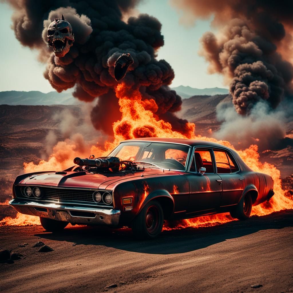 Fiery Descent: Satan's Car Plunging into Hell