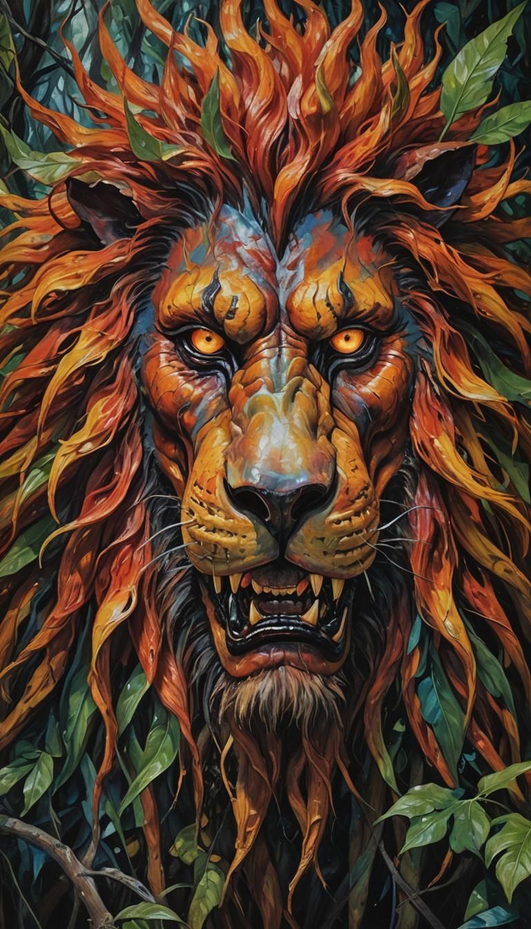 Monstrous Jungle Face in Surrealist Horror Art