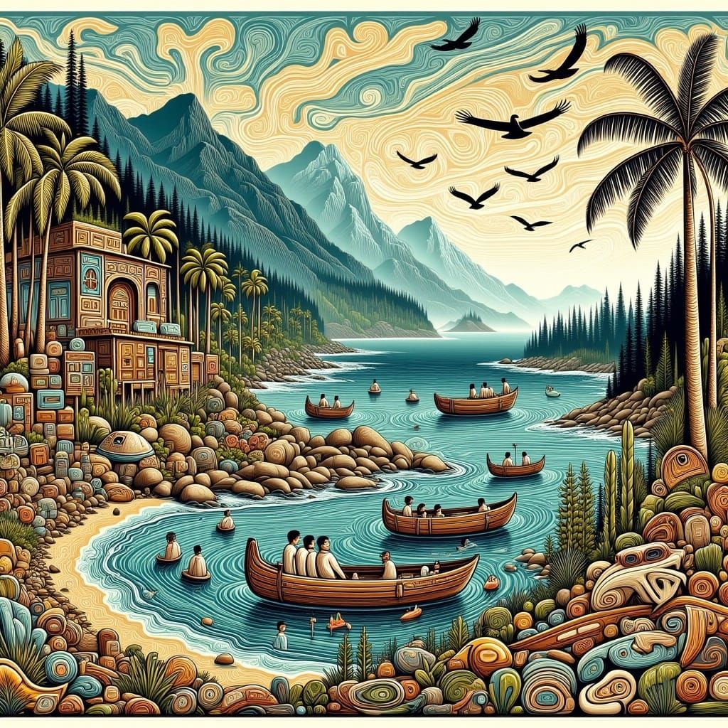 Coastal Scene in Northwest Coast Style