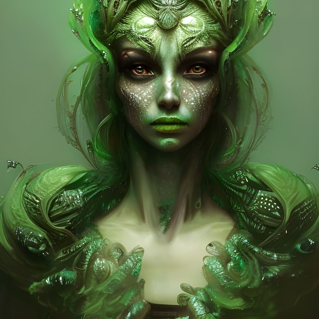 Slime-Green Armored Demon Wraith Portrait