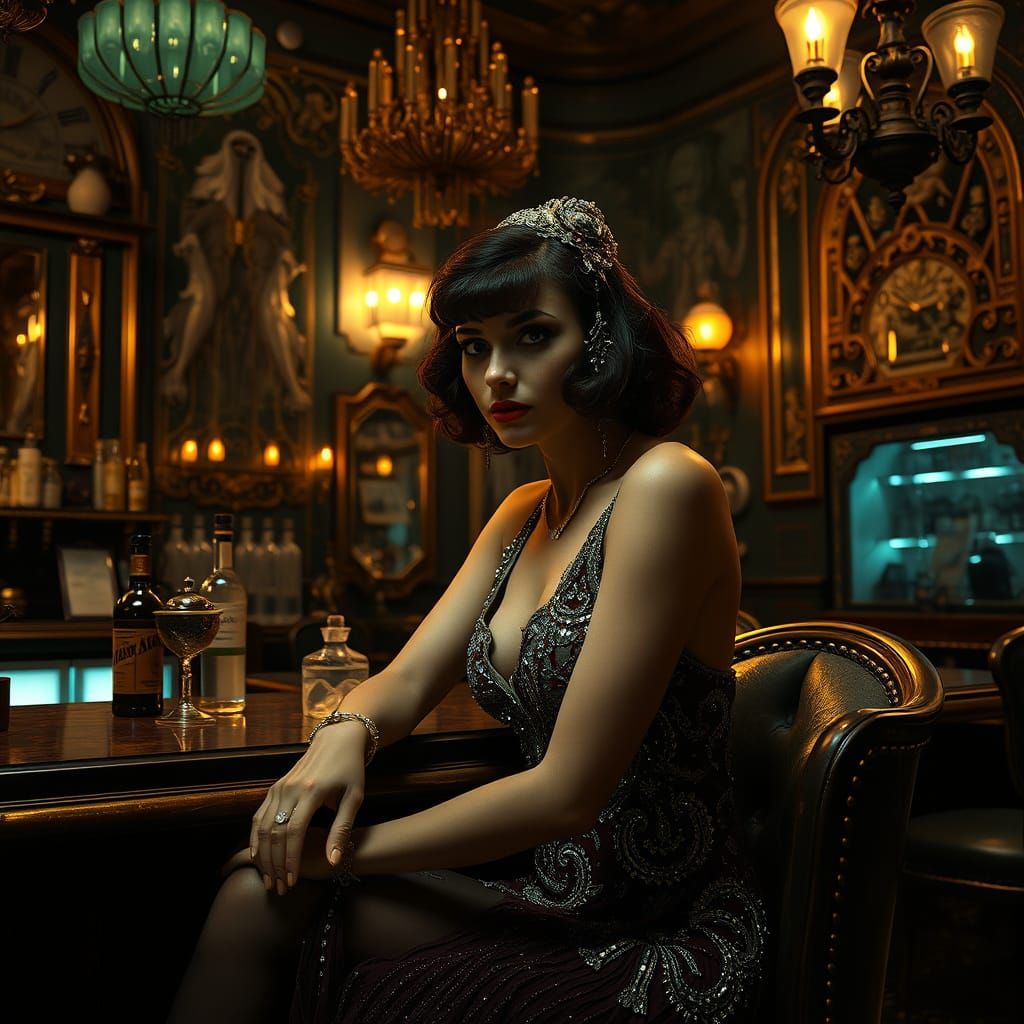 Flapper in Speakeasy: A Luxurious Vintage Scene