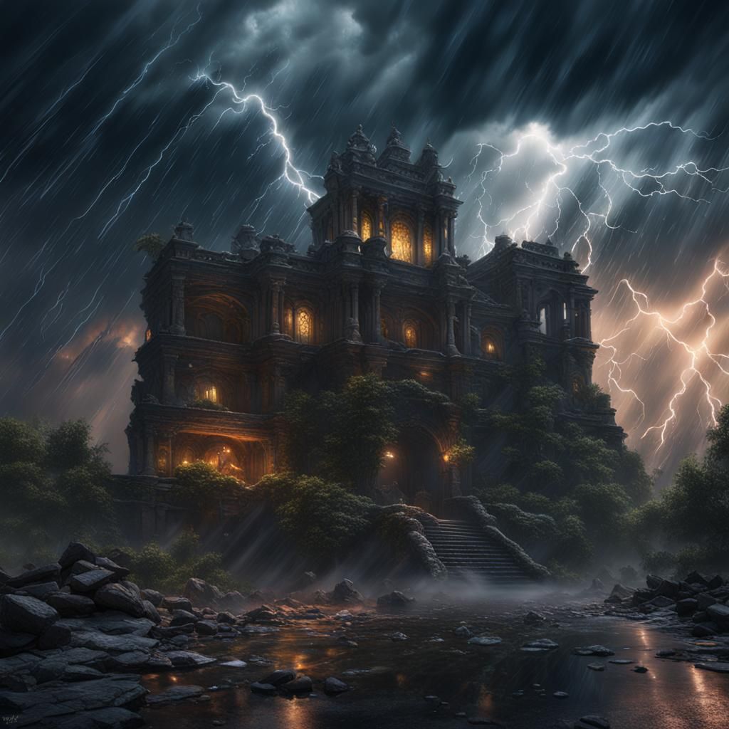 Detailed Thunderstorm Matte Painting in Deep Color