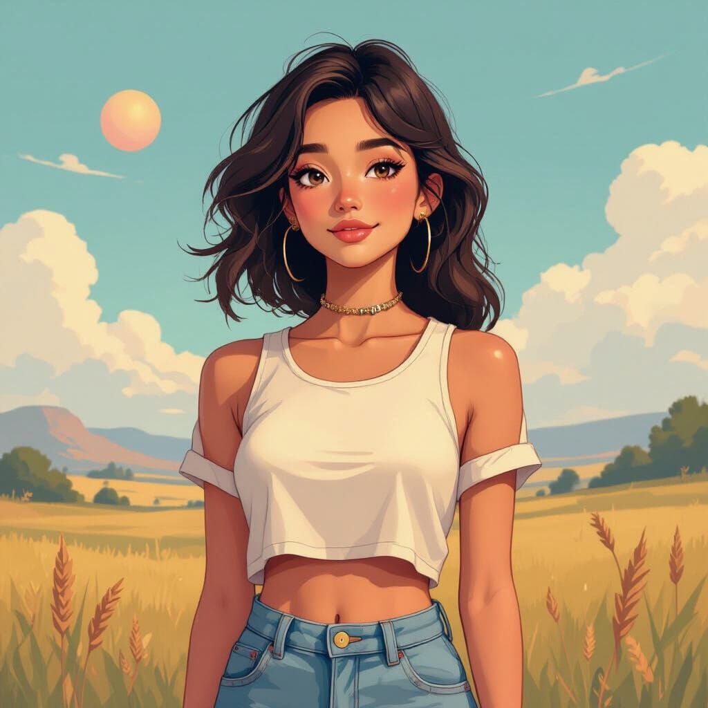 Gemini in Serene Landscape, Whimsical Style