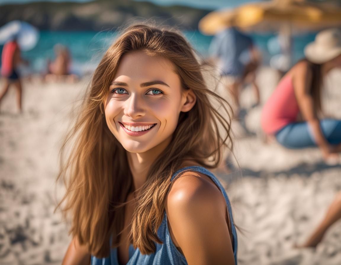 Smiling Woman on Beach: Professional Photography