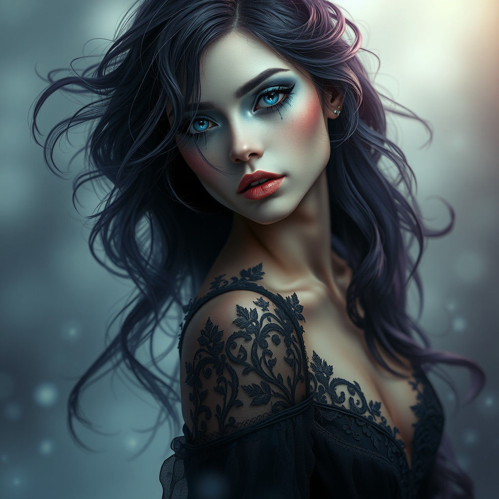 Ethereal Gothic Maiden with Sapphire Eyes